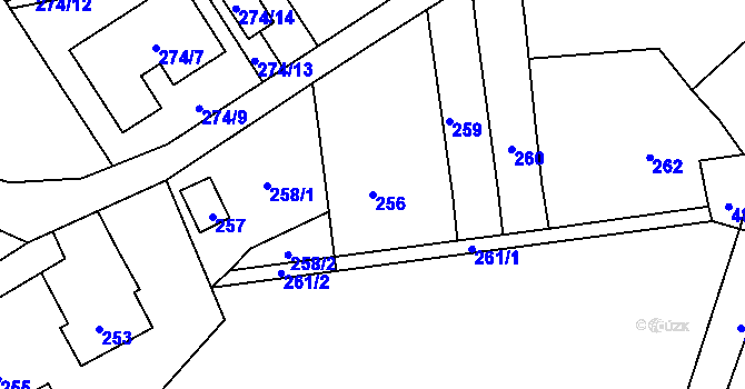 Parcela st. 256 v KÚ Šebrov, Katastrální mapa
