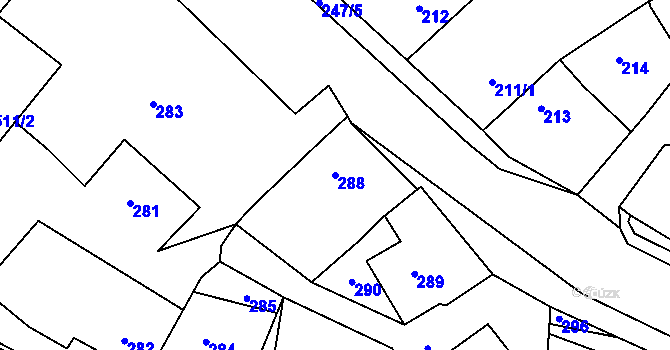 Parcela st. 288 v KÚ Šebrov, Katastrální mapa