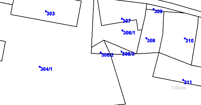 Parcela st. 306/2 v KÚ Šebrov, Katastrální mapa