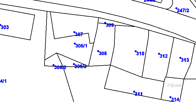 Parcela st. 308 v KÚ Šebrov, Katastrální mapa