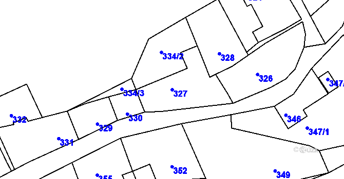 Parcela st. 327 v KÚ Šebrov, Katastrální mapa