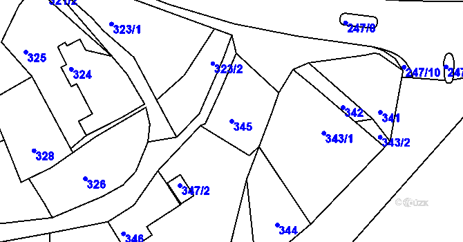 Parcela st. 345 v KÚ Šebrov, Katastrální mapa