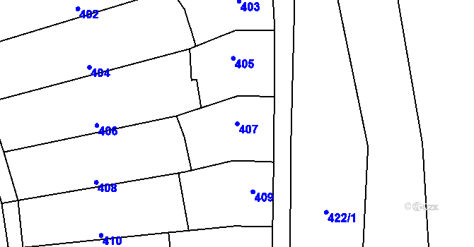 Parcela st. 407 v KÚ Šebrov, Katastrální mapa