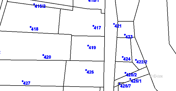 Parcela st. 419 v KÚ Šebrov, Katastrální mapa