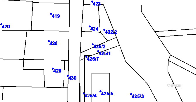 Parcela st. 425/1 v KÚ Šebrov, Katastrální mapa