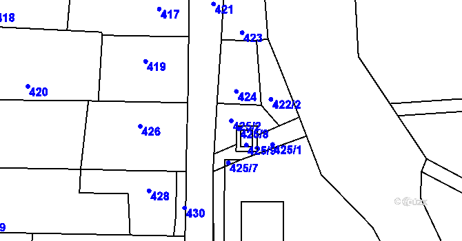 Parcela st. 425/2 v KÚ Šebrov, Katastrální mapa