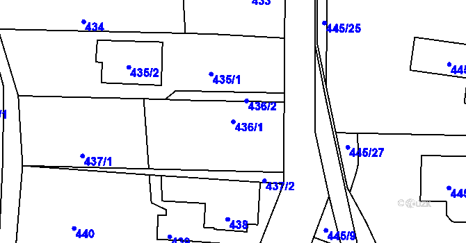 Parcela st. 436/1 v KÚ Šebrov, Katastrální mapa
