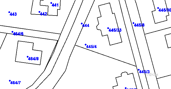 Parcela st. 445/4 v KÚ Šebrov, Katastrální mapa