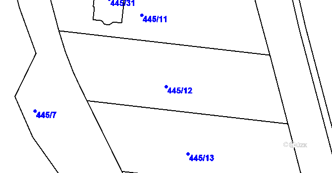 Parcela st. 445/12 v KÚ Šebrov, Katastrální mapa