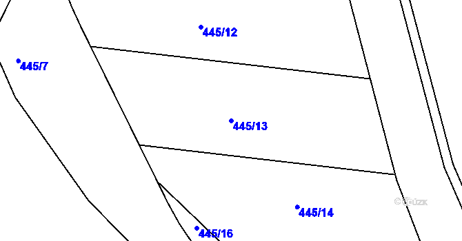 Parcela st. 445/13 v KÚ Šebrov, Katastrální mapa