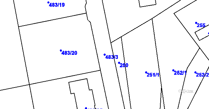 Parcela st. 483/3 v KÚ Šebrov, Katastrální mapa
