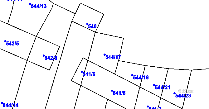 Parcela st. 544/17 v KÚ Šebrov, Katastrální mapa