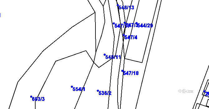 Parcela st. 548/11 v KÚ Šebrov, Katastrální mapa