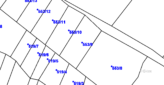 Parcela st. 553/9 v KÚ Šebrov, Katastrální mapa