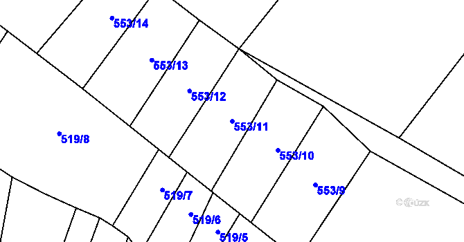 Parcela st. 553/11 v KÚ Šebrov, Katastrální mapa