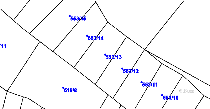 Parcela st. 553/13 v KÚ Šebrov, Katastrální mapa