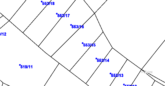 Parcela st. 553/15 v KÚ Šebrov, Katastrální mapa