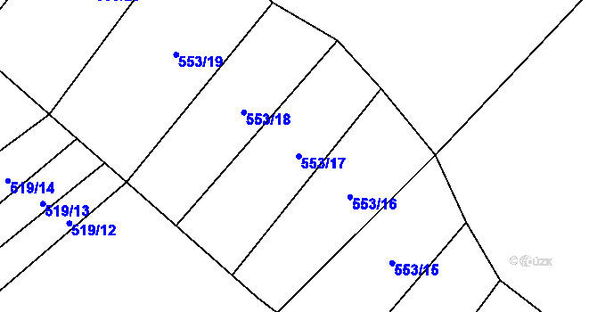 Parcela st. 553/17 v KÚ Šebrov, Katastrální mapa