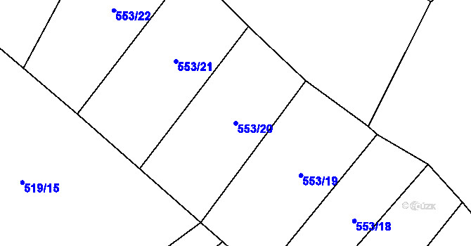 Parcela st. 553/20 v KÚ Šebrov, Katastrální mapa
