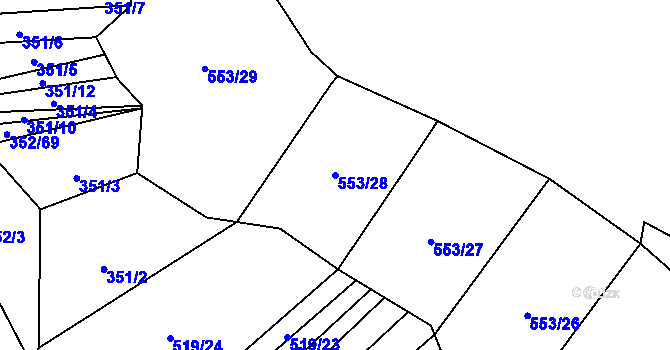 Parcela st. 553/28 v KÚ Šebrov, Katastrální mapa