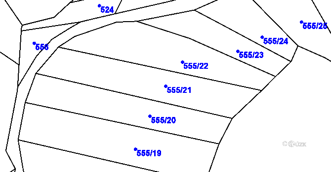 Parcela st. 555/21 v KÚ Šebrov, Katastrální mapa