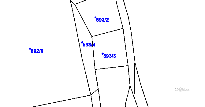 Parcela st. 593/3 v KÚ Šebrov, Katastrální mapa