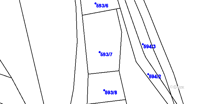 Parcela st. 593/7 v KÚ Šebrov, Katastrální mapa