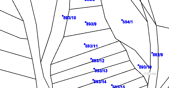 Parcela st. 593/11 v KÚ Šebrov, Katastrální mapa