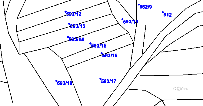Parcela st. 593/16 v KÚ Šebrov, Katastrální mapa