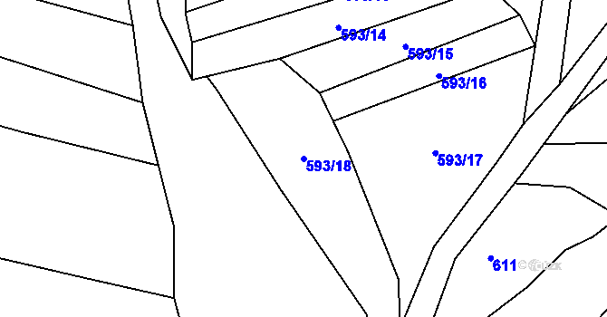 Parcela st. 593/18 v KÚ Šebrov, Katastrální mapa