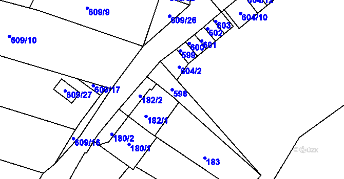 Parcela st. 598 v KÚ Šebrov, Katastrální mapa