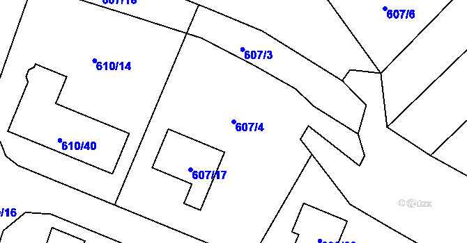 Parcela st. 607/4 v KÚ Šebrov, Katastrální mapa