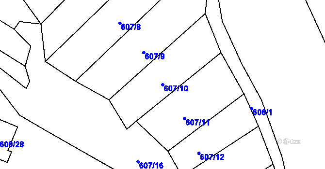 Parcela st. 607/10 v KÚ Šebrov, Katastrální mapa