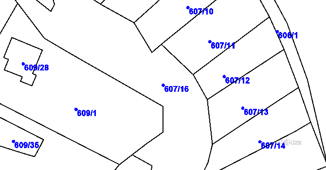 Parcela st. 607/16 v KÚ Šebrov, Katastrální mapa