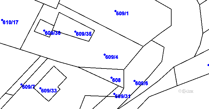 Parcela st. 609/4 v KÚ Šebrov, Katastrální mapa