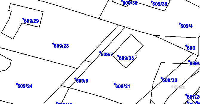 Parcela st. 609/7 v KÚ Šebrov, Katastrální mapa