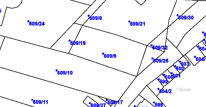 Parcela st. 609/9 v KÚ Šebrov, Katastrální mapa