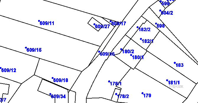 Parcela st. 609/16 v KÚ Šebrov, Katastrální mapa