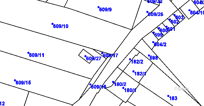 Parcela st. 609/17 v KÚ Šebrov, Katastrální mapa