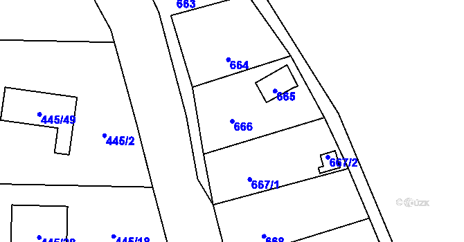 Parcela st. 666 v KÚ Šebrov, Katastrální mapa
