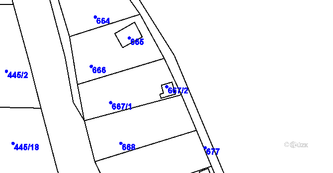 Parcela st. 667/2 v KÚ Šebrov, Katastrální mapa