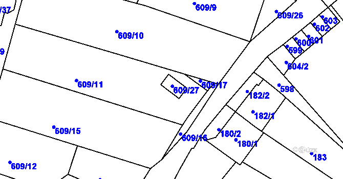 Parcela st. 609/27 v KÚ Šebrov, Katastrální mapa