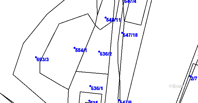 Parcela st. 536/2 v KÚ Šebrov, Katastrální mapa