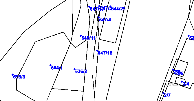 Parcela st. 547/18 v KÚ Šebrov, Katastrální mapa