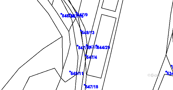 Parcela st. 547/3 v KÚ Šebrov, Katastrální mapa