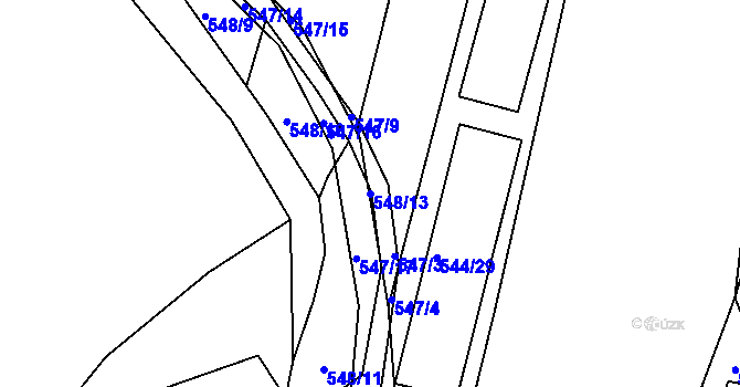 Parcela st. 548/13 v KÚ Šebrov, Katastrální mapa