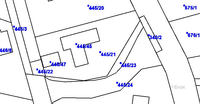 Parcela st. 445/21 v KÚ Šebrov, Katastrální mapa