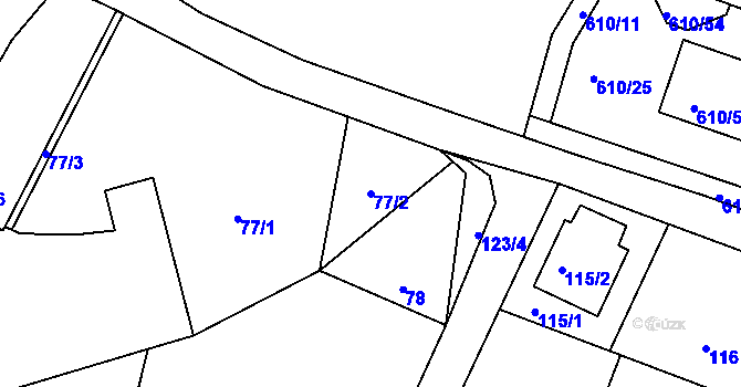Parcela st. 77/2 v KÚ Šebrov, Katastrální mapa