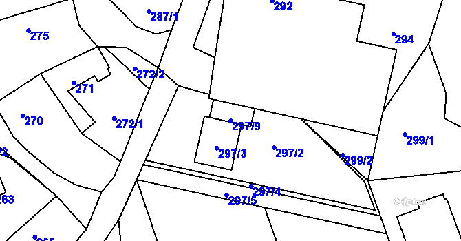 Parcela st. 297/9 v KÚ Šebrov, Katastrální mapa