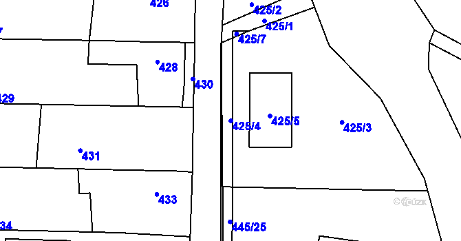 Parcela st. 425/4 v KÚ Šebrov, Katastrální mapa